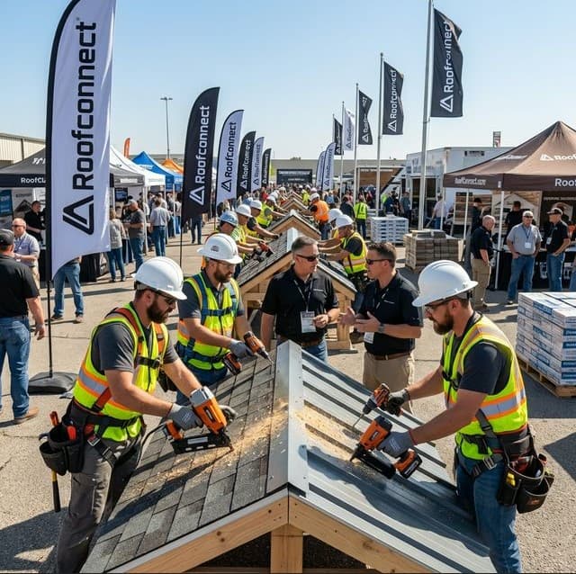 Wydarzenia branżowe RoofConnect – dekarze przy pracy na targach